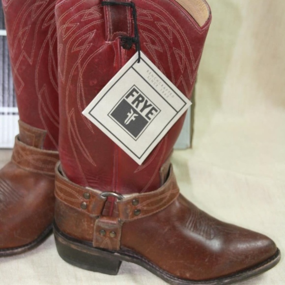 Frye Boots Billy Harness Cowboy Boots Distressed - Picture 6 of 8